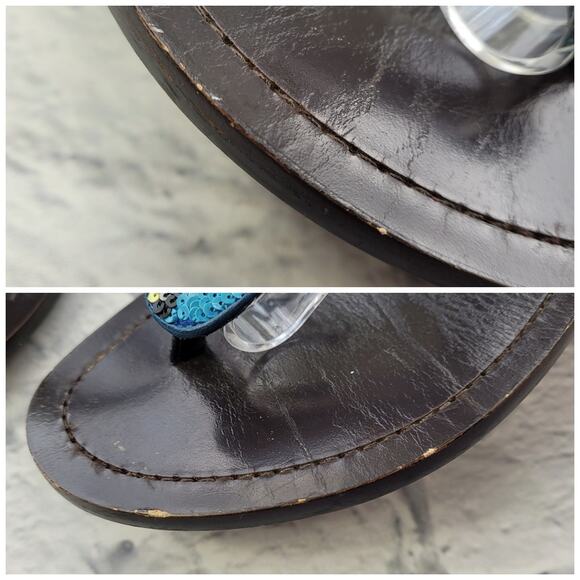 Diane von Furstenberg DVF Blue T-strap Sequin Colorblock Sandal size 6 1/2 - Picture 15 of 16